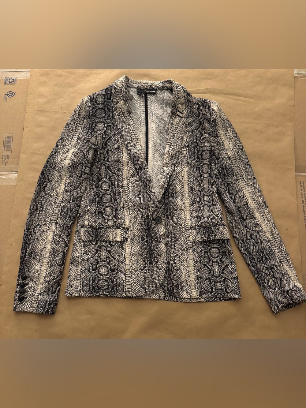 The Kooples Snake-Print Tailored Unlined Blazer Black Cream Size XS Luxury